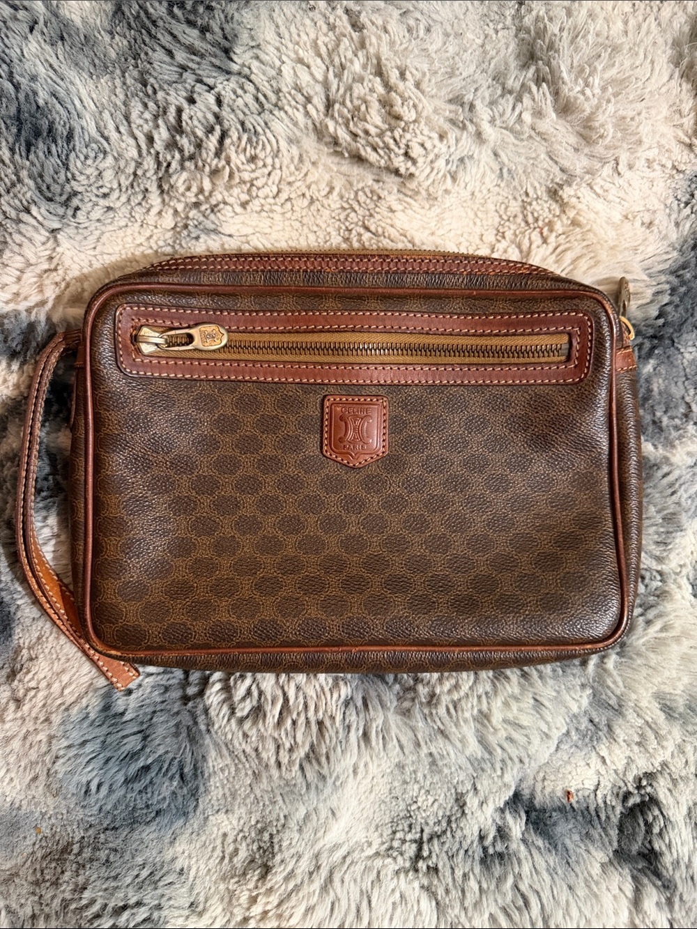 Authentic Vintage Celine Macadam Monogram Wristlet Clutch Brown M90